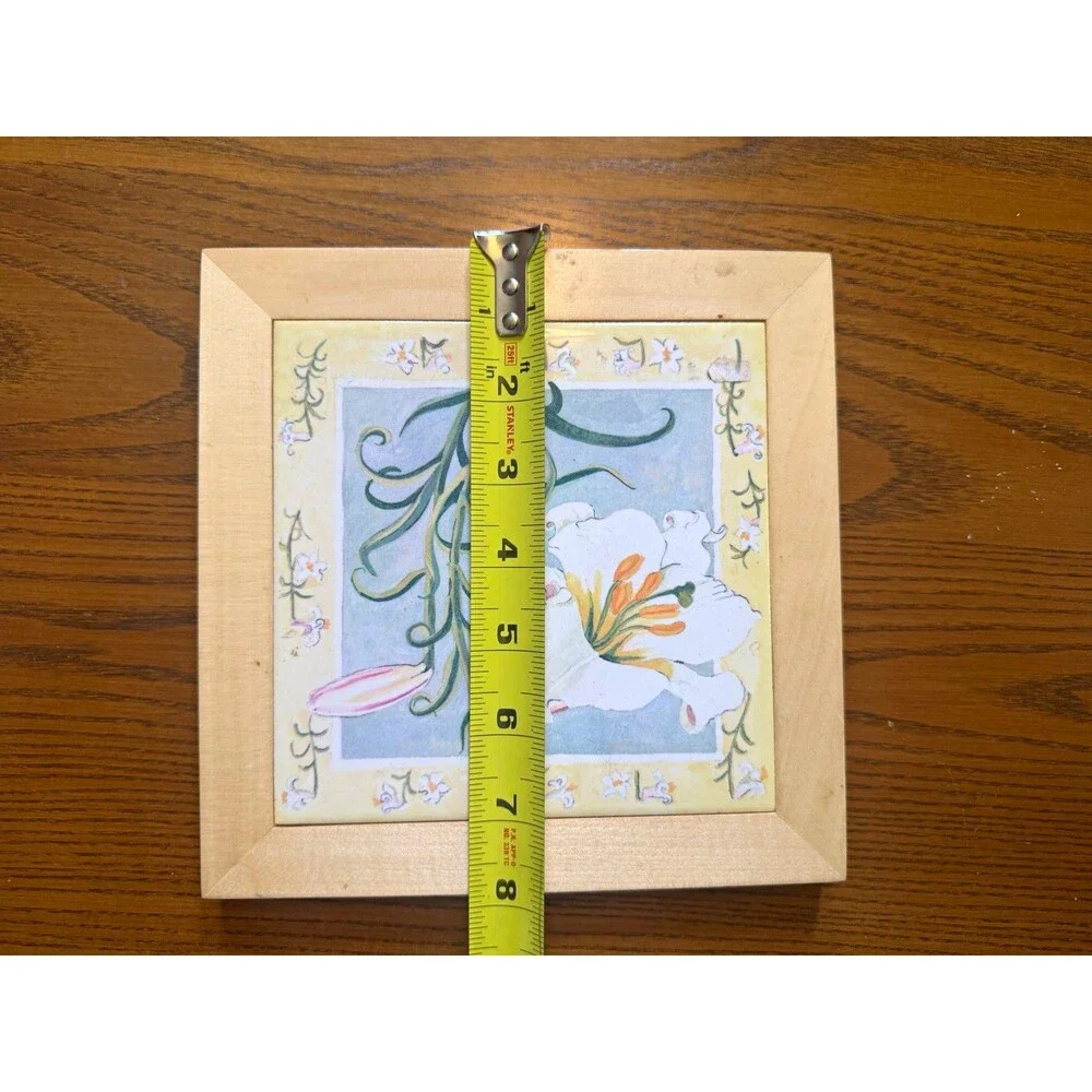 Square Wood Picture Frame 8in, 6x6 Photo, Floral Lily, Wall Mount Hanging
